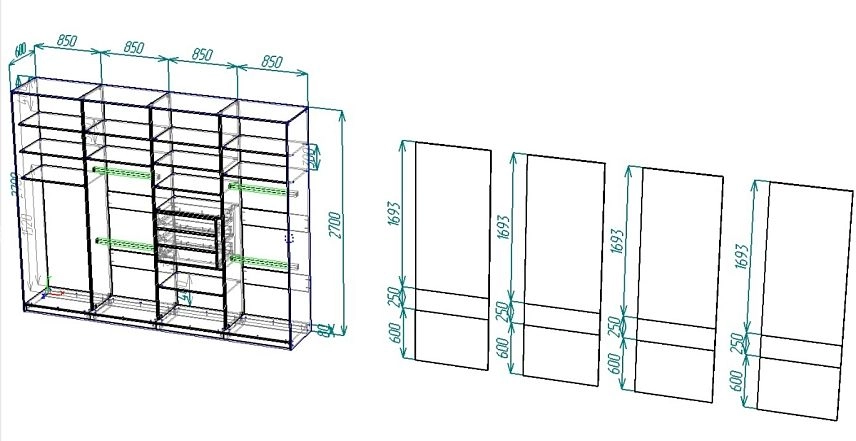 Шкаф-купе 4-дверный (349ВЕЗ-2)